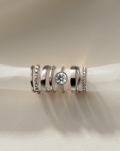 Kaylah - Statement Round Bezel Solitaire with Open Cathedral High Setting Engagement Ring - Platinum