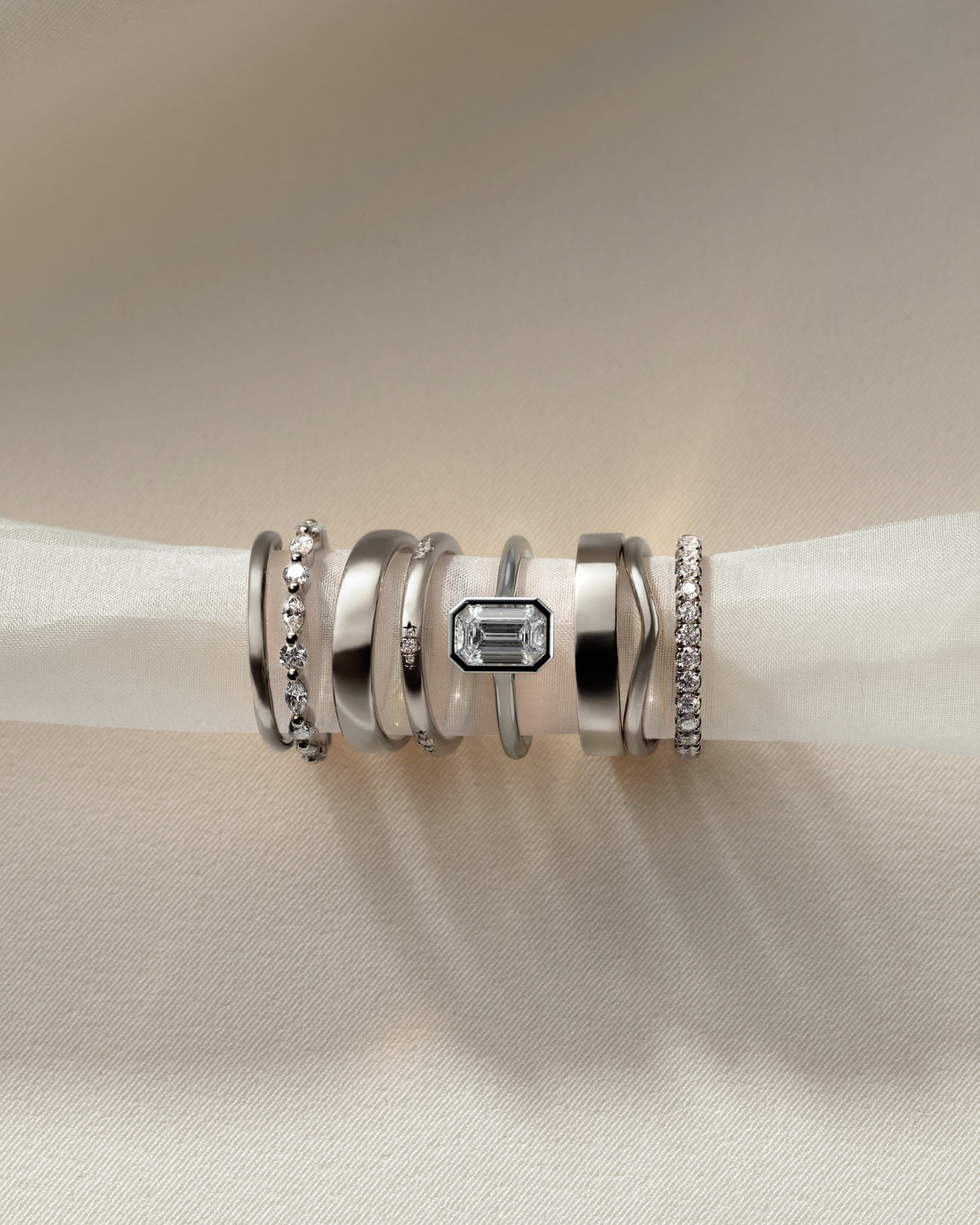 Journee - Statement Emerald Bezel Solitaire with Open Cathedral High Setting Engagement Ring - White Gold