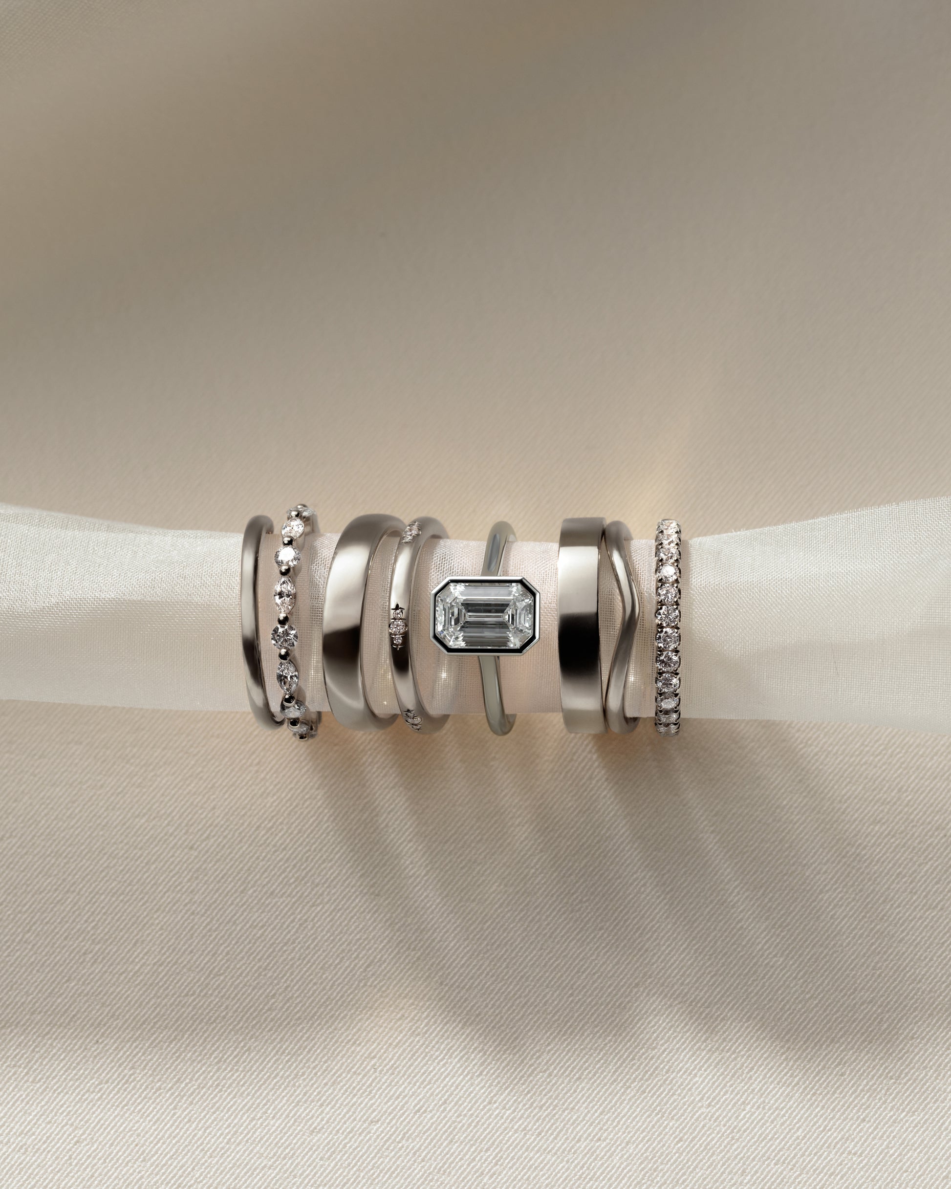 Imani - Emerald Bezel Solitaire with Cathedral High Setting Engagement Ring - Platinum - White Gold / Platinum 2ct