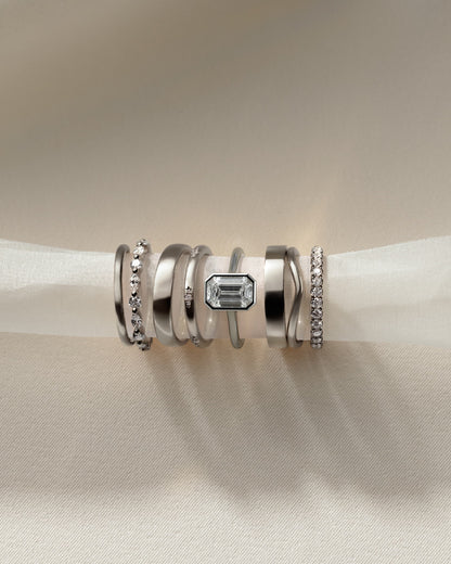 Imani - Emerald Bezel Solitaire with Cathedral High Setting Engagement Ring - White Gold