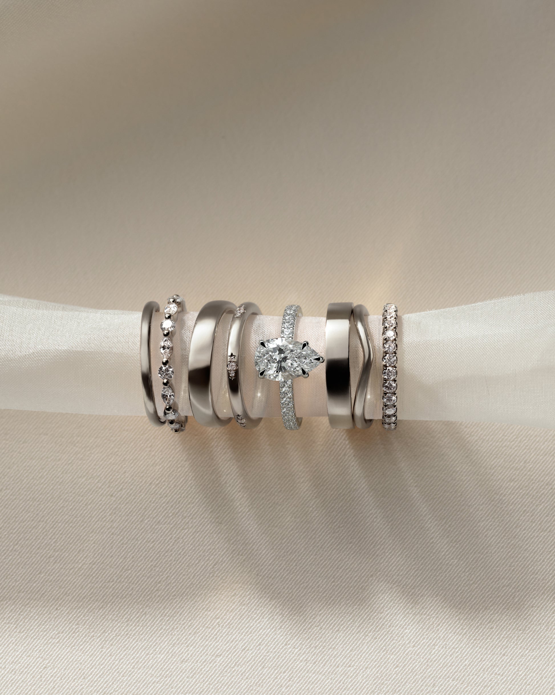 Brynlee - Pear Claw Solitaire with Pave Band Engagement Ring - Platinum - White Gold / Platinum 2ct