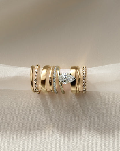 Candice - Pear Claw Solitaire with Double Pave and Plain Band Engagement Ring - Yellow Gold