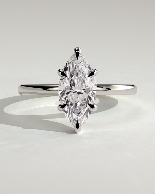 Zariyah - Marquise Claw Solitaire with Hidden Halo Engagement Ring - White Gold
