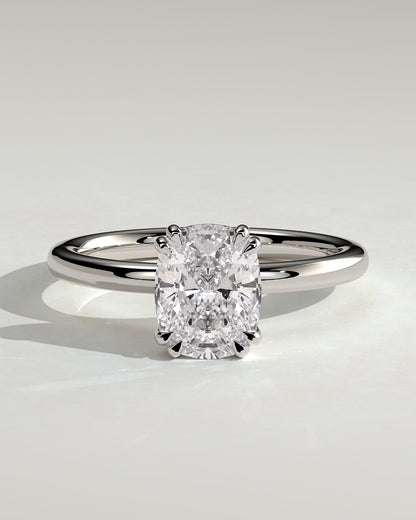 Aubrey - Elongated Cushion Double Claw Solitaire with Hidden Halo Engagement Ring - Platinum