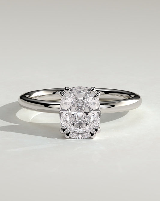 Aubrey - Elongated Cushion Double Claw Solitaire with Hidden Halo Engagement Ring - Platinum