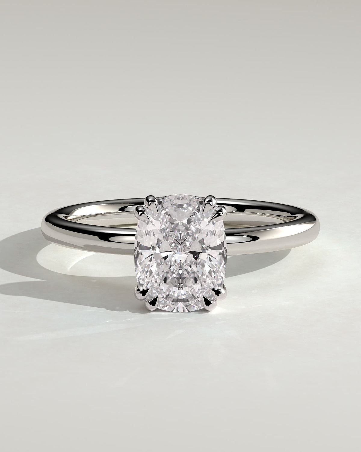 Aubrey - Elongated Cushion Double Claw Solitaire with Hidden Halo Engagement Ring - White Gold