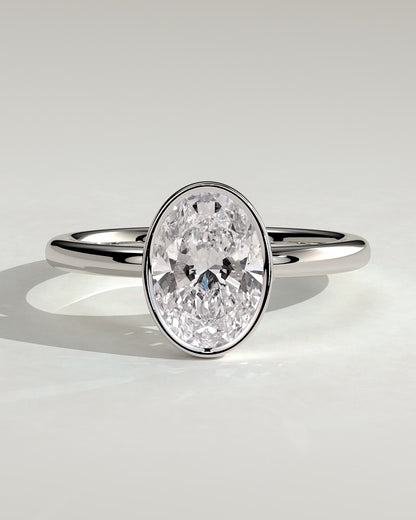 Armani - Oval Bezel Solitaire with Petal Gallery Engagement Ring - Platinum