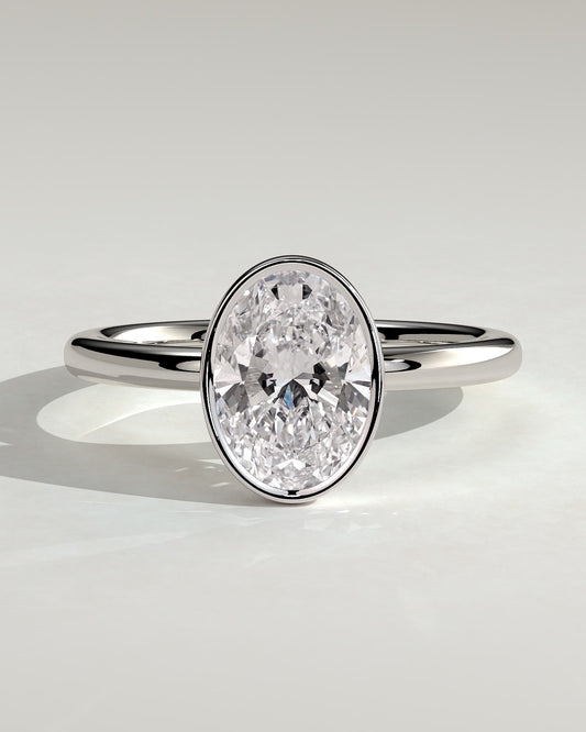 Armani - Oval Bezel Solitaire with Petal Gallery Engagement Ring - Platinum