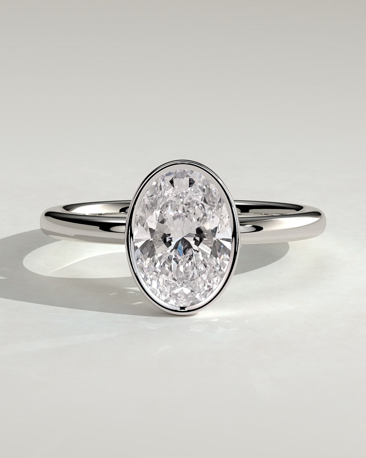 Armani - Oval Bezel Solitaire with Petal Gallery Engagement Ring - White Gold