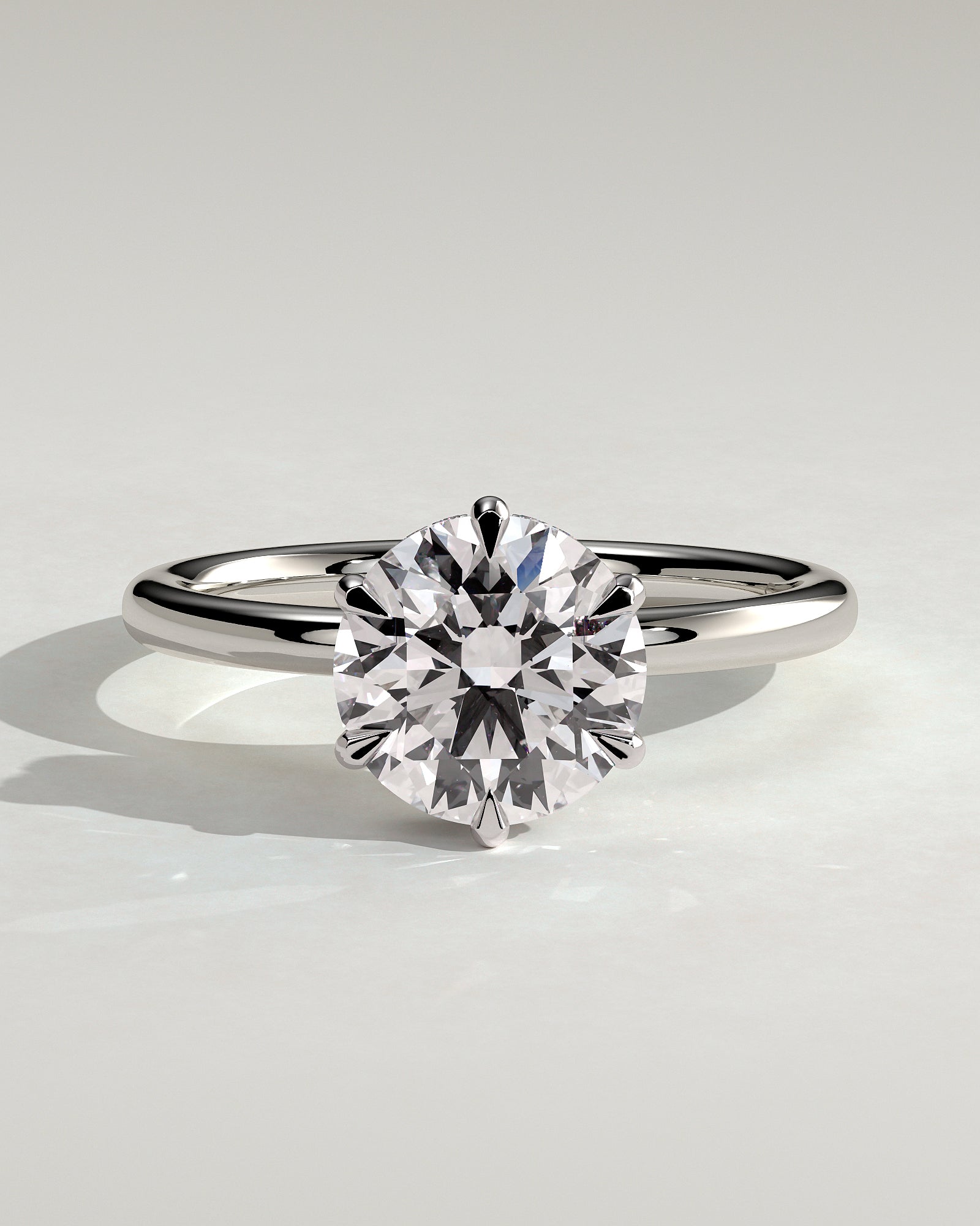 Aria - Round Claw Solitaire with Wrap Around Hidden Halo Engagement Ring - Platinum - White Gold / Platinum 2ct
