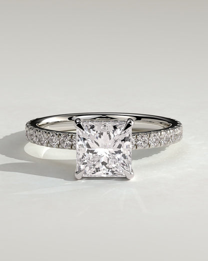 Annie - Princess Claw Solitaire with Hidden Halo and Pave Band Engagement Ring - Platinum - platinum - Lara Jewels