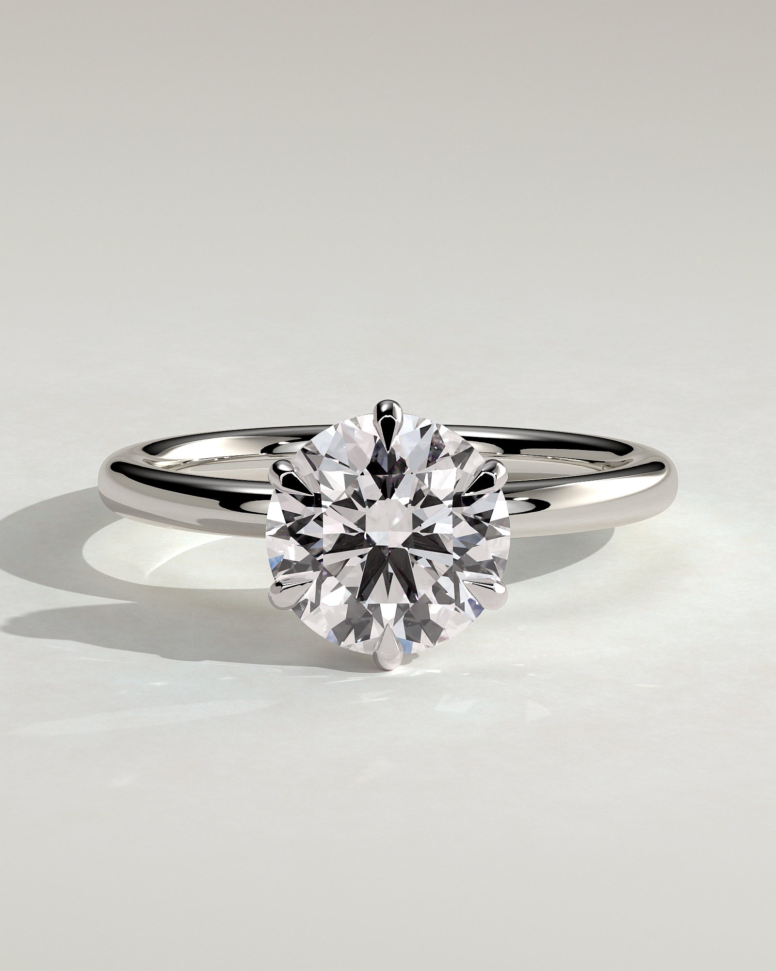 Anna - Round Claw Solitaire with Hidden Halo Engagement Ring - Platinum - White Gold / Platinum 2ct