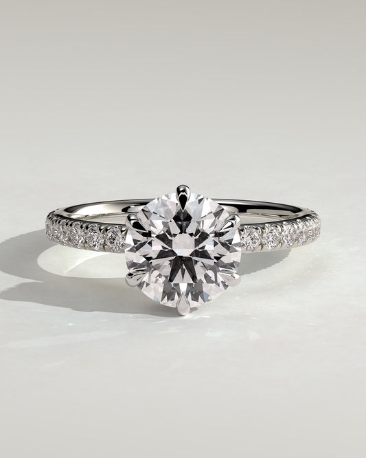 Amanda - Round Claw Solitaire with Wrap Around Hidden Halo and Pave Band Engagement Ring - Platinum - platinum - Lara Jewels