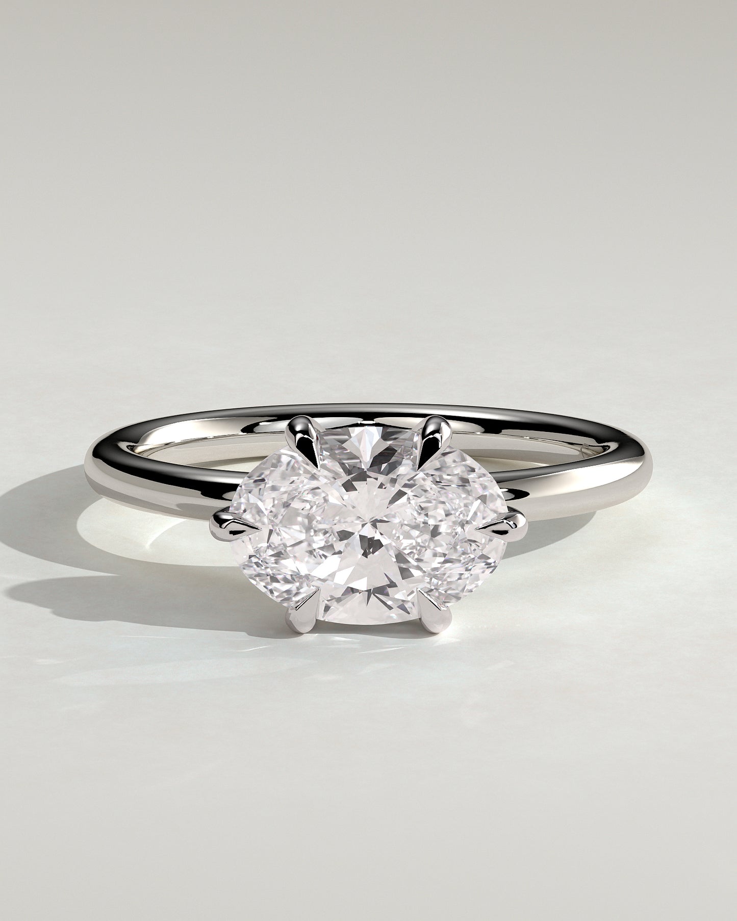Allison - Oval East West Claw Solitaire Engagement Ring - Platinum - White Gold / Platinum 2ct