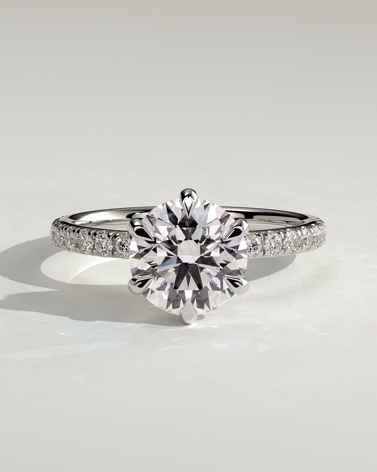 Alexandria - Round Claw Solitaire with Pave Band Engagement Ring - Platinum - White Gold / Platinum 2ct