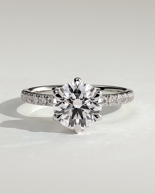 Alexandria - Round Claw Solitaire with Pave Band Engagement Ring - Platinum - platinum - Lara Jewels