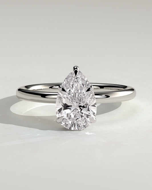 Ainsley - Pear Claw Solitaire with Wrap Around Hidden Halo Engagement Ring - White Gold - white gold - Lara Jewels