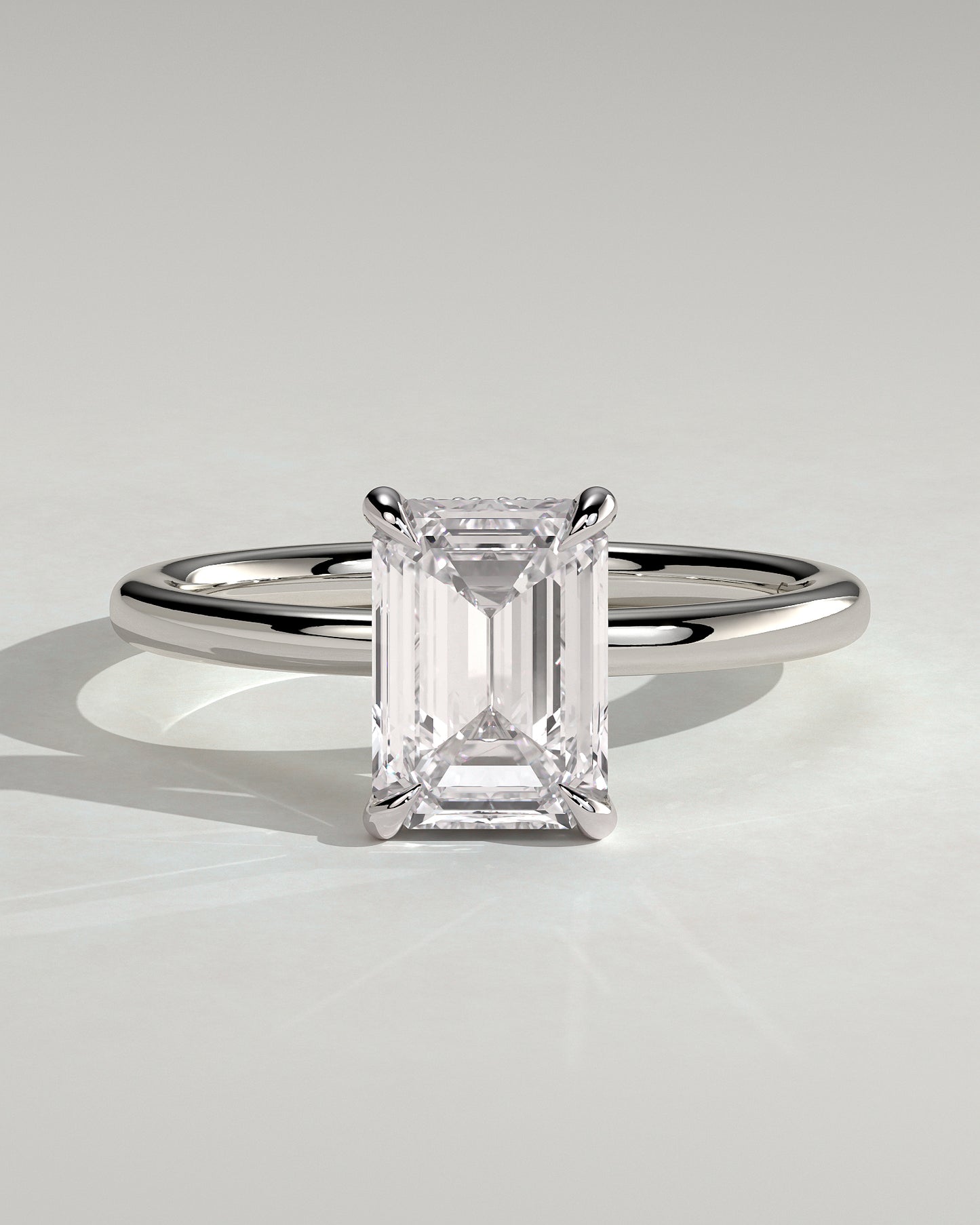 Alice - Emerald Claw Solitaire with Hidden Halo Engagement Ring - Platinum - White Gold / Platinum 2ct