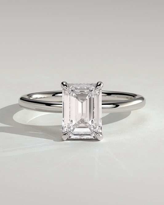 Alice - Emerald Claw Solitaire with Hidden Halo Engagement Ring - Platinum - platinum - Lara Jewels