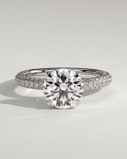 Alex - Round Claw Solitaire with Hidden Halo and Triple Pave Band Engagement Ring - White Gold - white gold - Lara Jewels