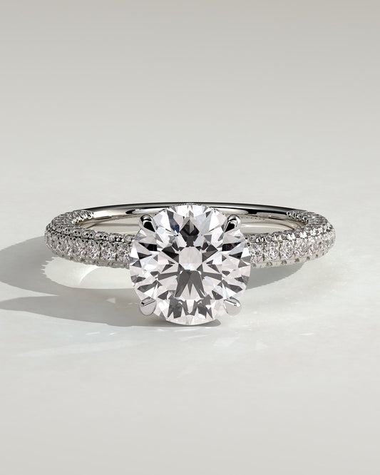 Alex - Round Claw Solitaire with Hidden Halo and Triple Pave Band Engagement Ring - White Gold - white gold - Lara Jewels