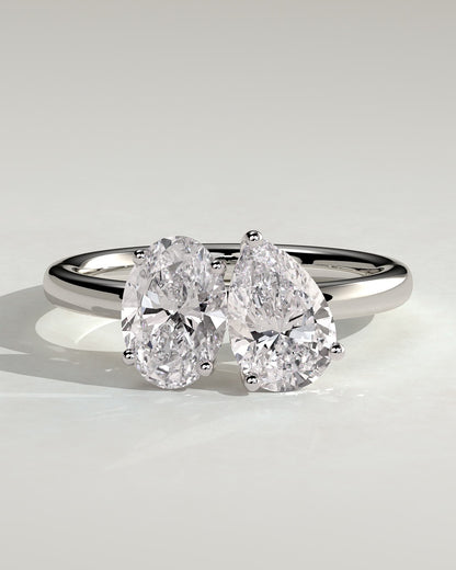 April - Pear and Oval Claw Toi et Moi Engagement Ring - White Gold - white gold - Lara Jewels