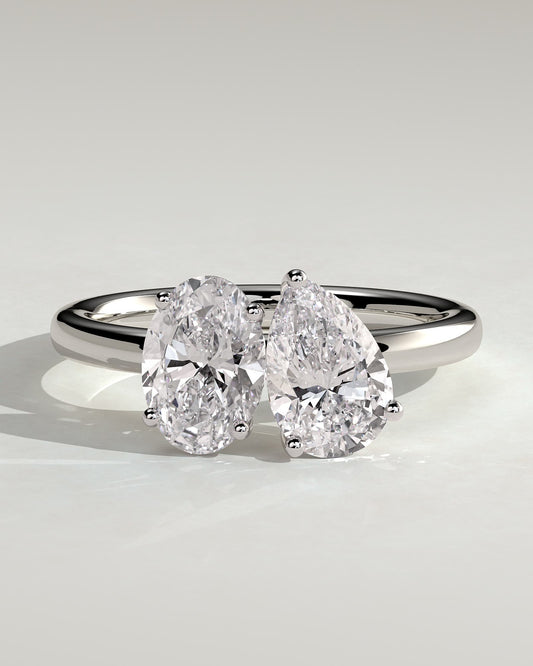 April - Pear and Oval Claw Toi et Moi Engagement Ring - White Gold - white gold - Lara Jewels