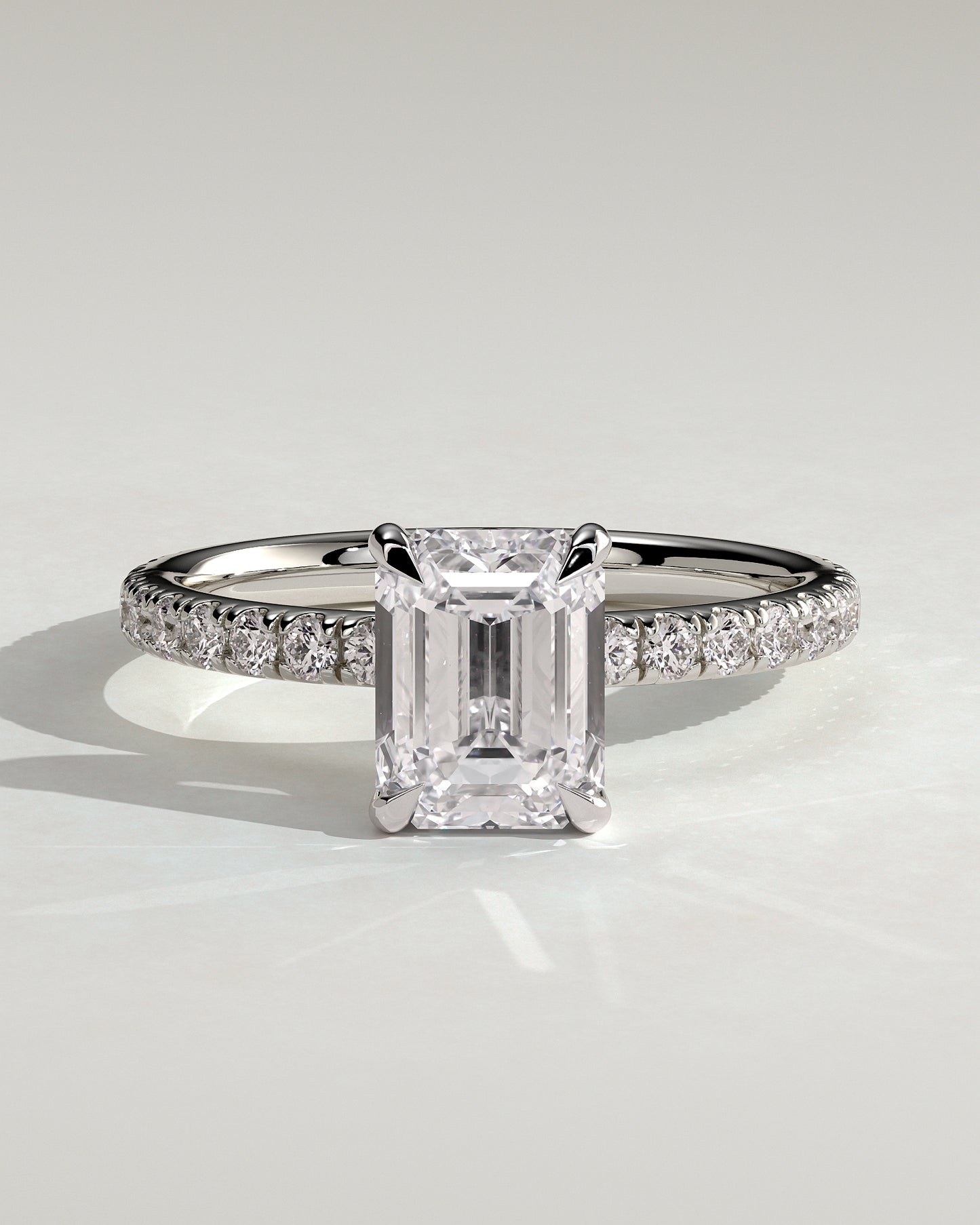 Gwyneth - Emerald Claw Solitaire with Hidden Halo and Pave Band Engagement Ring - Platinum - White Gold / Platinum 2ct