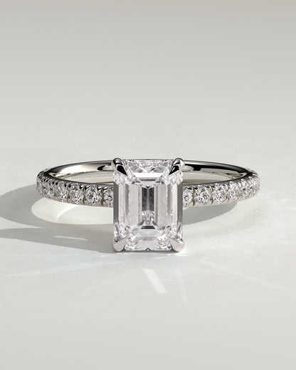 Gwyneth - Emerald Claw Solitaire with Hidden Halo and Pave Band Engagement Ring - Platinum
