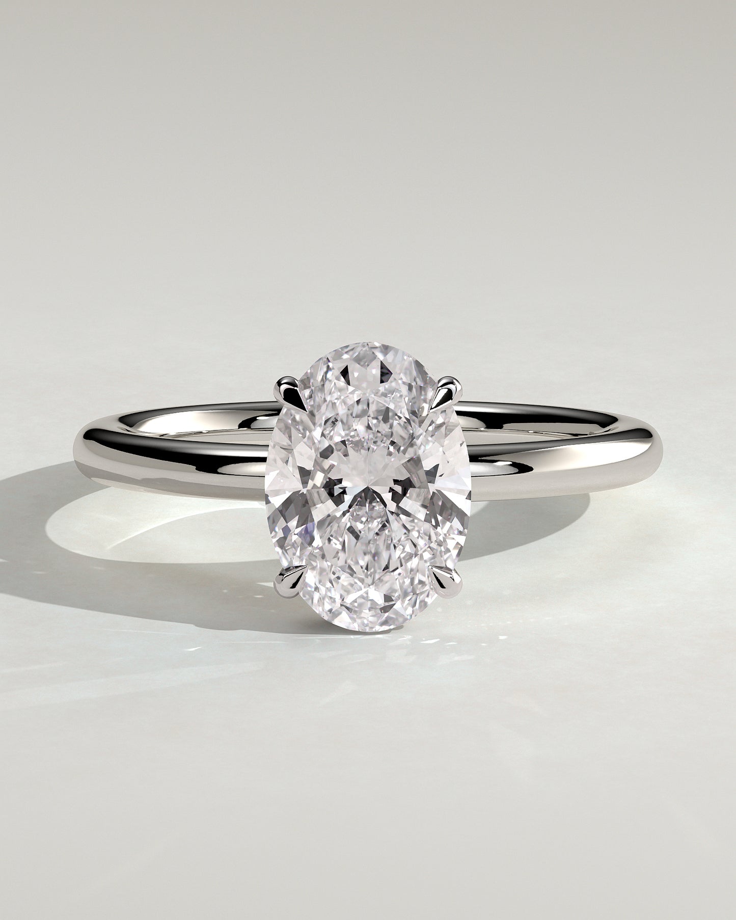 Cecilia - Oval Claw Solitaire with Wrap Around Hidden Halo Engagement Ring - Platinum - White Gold / Platinum 2ct
