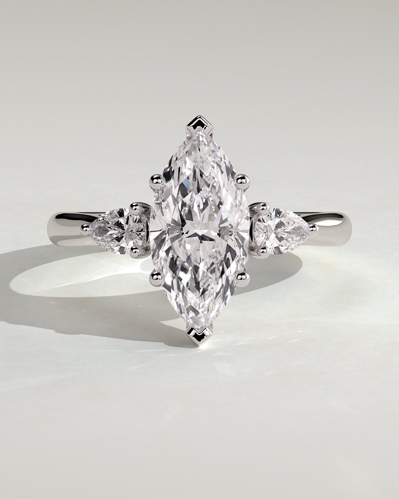 Hannah - Marquise Claw Trilogy with Pear Side Stones and Hidden Halo Engagement Ring - Platinum - White Gold / Platinum 2ct