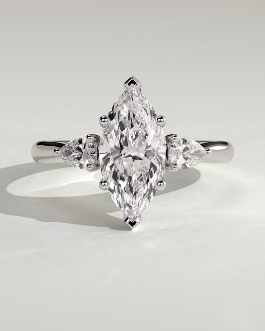 Hannah - Marquise Claw Trilogy with Pear Side Stones and Hidden Halo Engagement Ring - Platinum