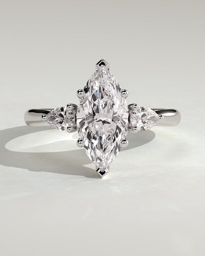 Hannah - Marquise Claw Trilogy with Pear Side Stones and Hidden Halo Engagement Ring - White Gold