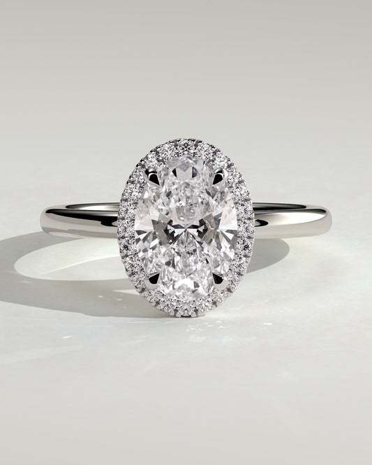 Phoebe - Oval Claw Solitaire with Halo Engagement Ring - Platinum