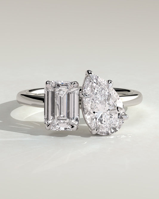 Tahlia - Emerald and Pear Claw Toi et Moi with Hidden Halo Engagement Ring - Platinum