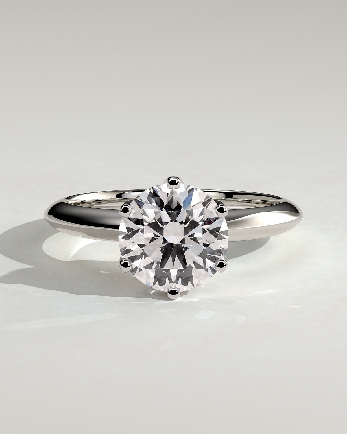 Caroline - Round Claw Solitaire with Knife Edge Band Engagement Ring - White Gold