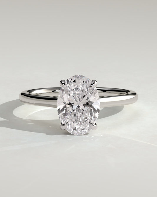 Scarlett - Oval Claw Solitaire with Hidden Halo and Cathedral High Setting Engagement Ring - Platinum
