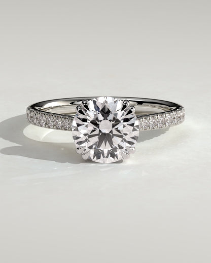 Amelia - Round Double Claw Solitaire with Hidden Halo, Tapered Pave Band and Cathedral High Setting Engagement Ring - Platinum - platinum - Lara Jewels