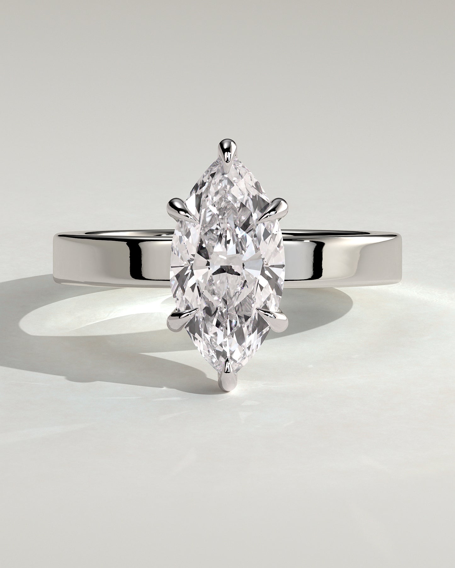 Aisha - Marquise Claw Solitaire with Flat Cigar Band and Hidden Halo Engagement Ring - Platinum - White Gold / Platinum 2ct