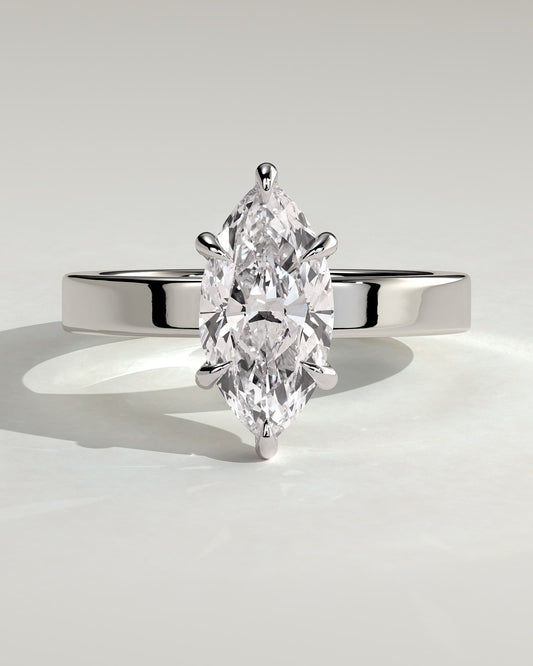 Aisha - Marquise Claw Solitaire with Flat Cigar Band and Hidden Halo Engagement Ring - Platinum - platinum - Lara Jewels