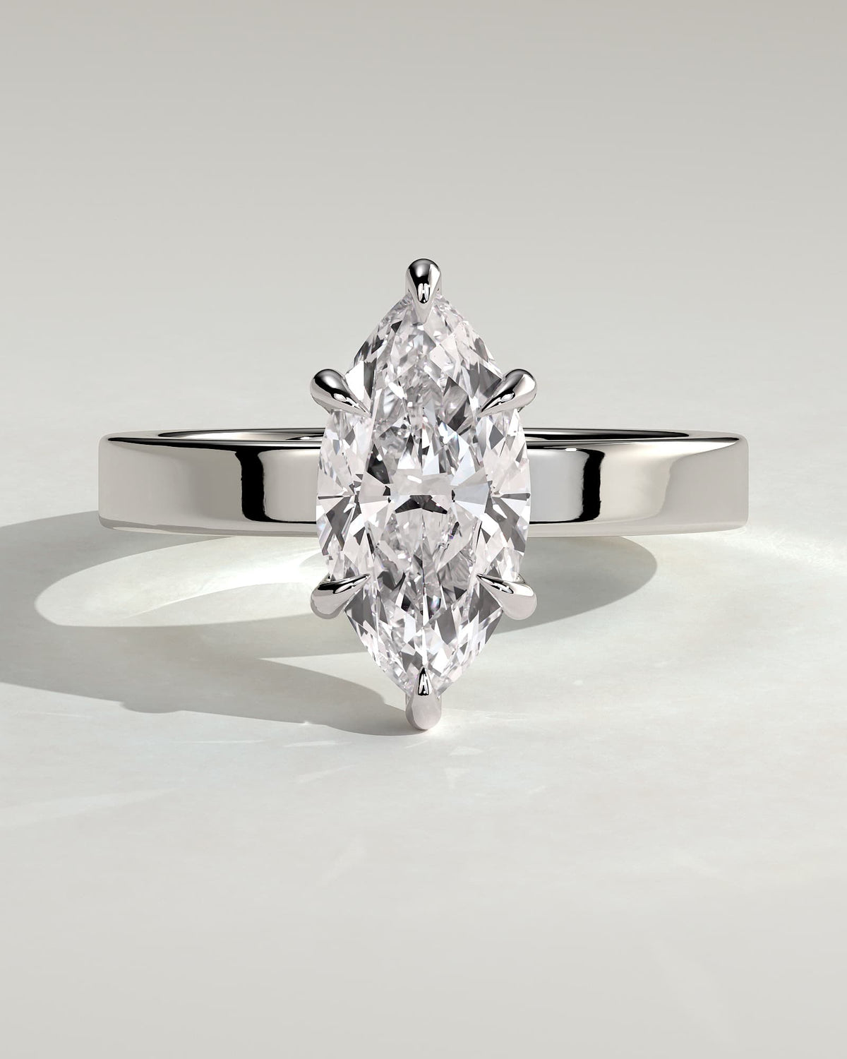 Aisha - Marquise Claw Solitaire with Flat Cigar Band and Hidden Halo Engagement Ring - White Gold - white gold - Lara Jewels
