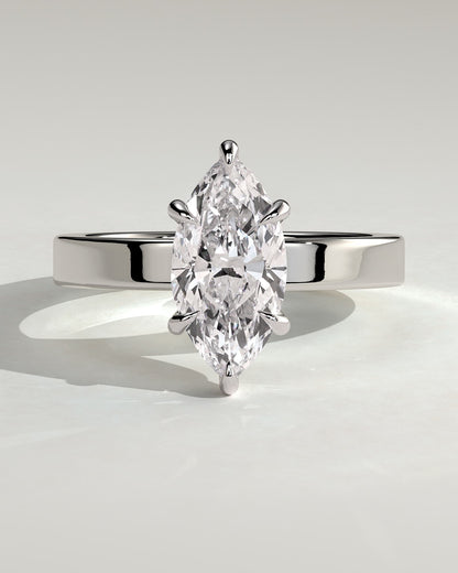 Aisha - Marquise Claw Solitaire with Flat Cigar Band and Hidden Halo Engagement Ring - White Gold - white gold - Lara Jewels