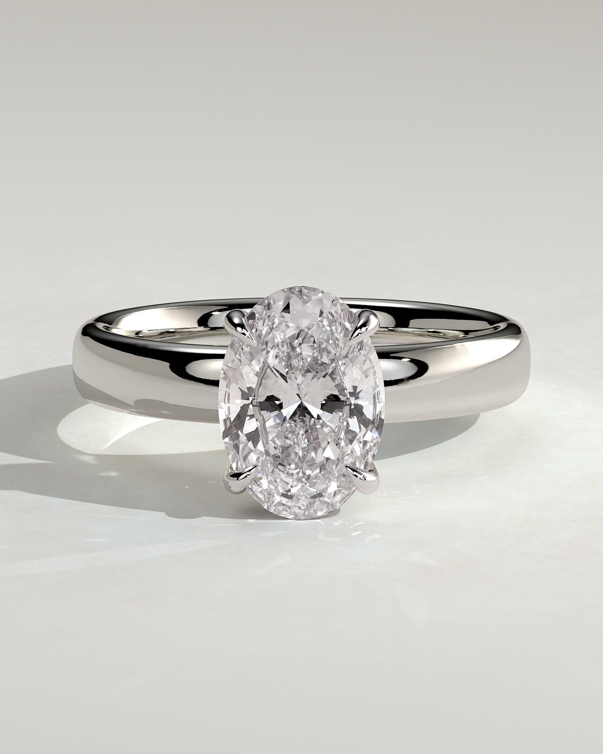 Bronte - Oval Claw Solitaire with Cigar Band and Hidden Halo Engagement Ring - Platinum
