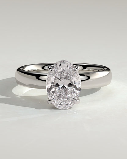 Bronte - Oval Claw Solitaire with Cigar Band and Hidden Halo Engagement Ring - White Gold