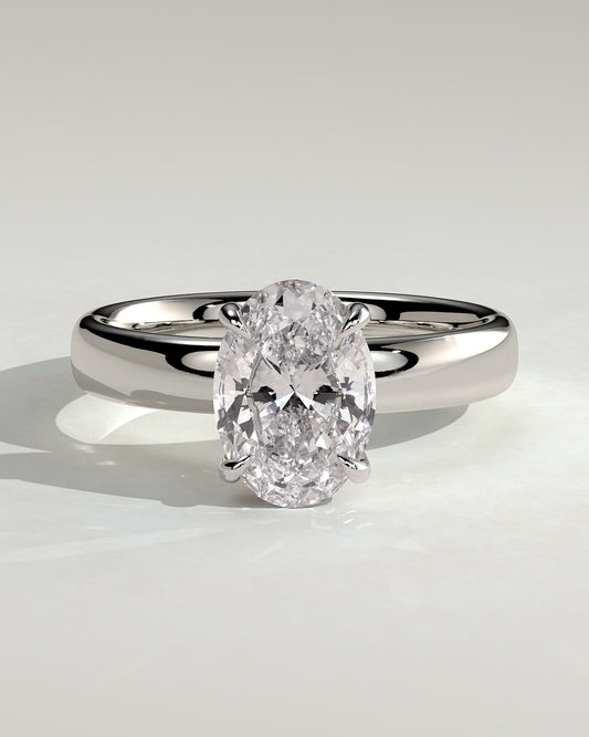Bronte - Oval Claw Solitaire with Cigar Band and Hidden Halo Engagement Ring - White Gold
