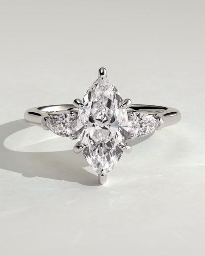 Chantelle - Marquise Claw Trilogy with Pear Side Stones and Cathedral Setting Engagement Ring - White Gold