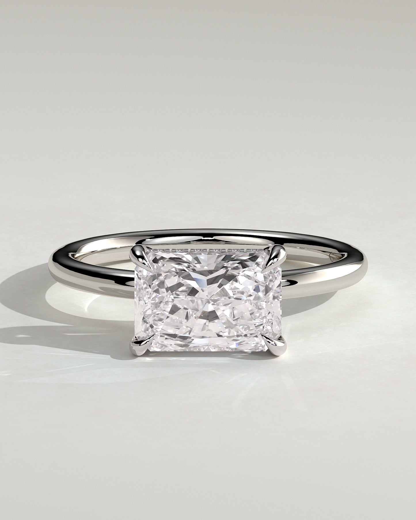 Francene - Radiant East West Claw Solitaire with Hidden Halo Engagement Ring - Platinum - White Gold / Platinum 2ct
