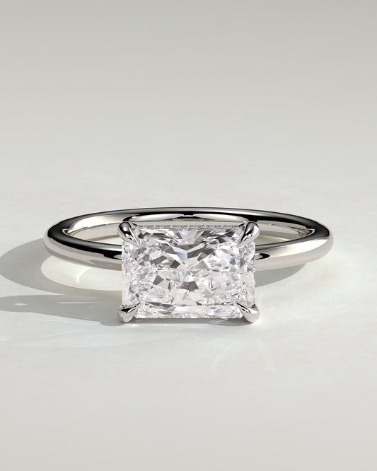 Francene - Radiant East West Claw Solitaire with Hidden Halo Engagement Ring - Platinum