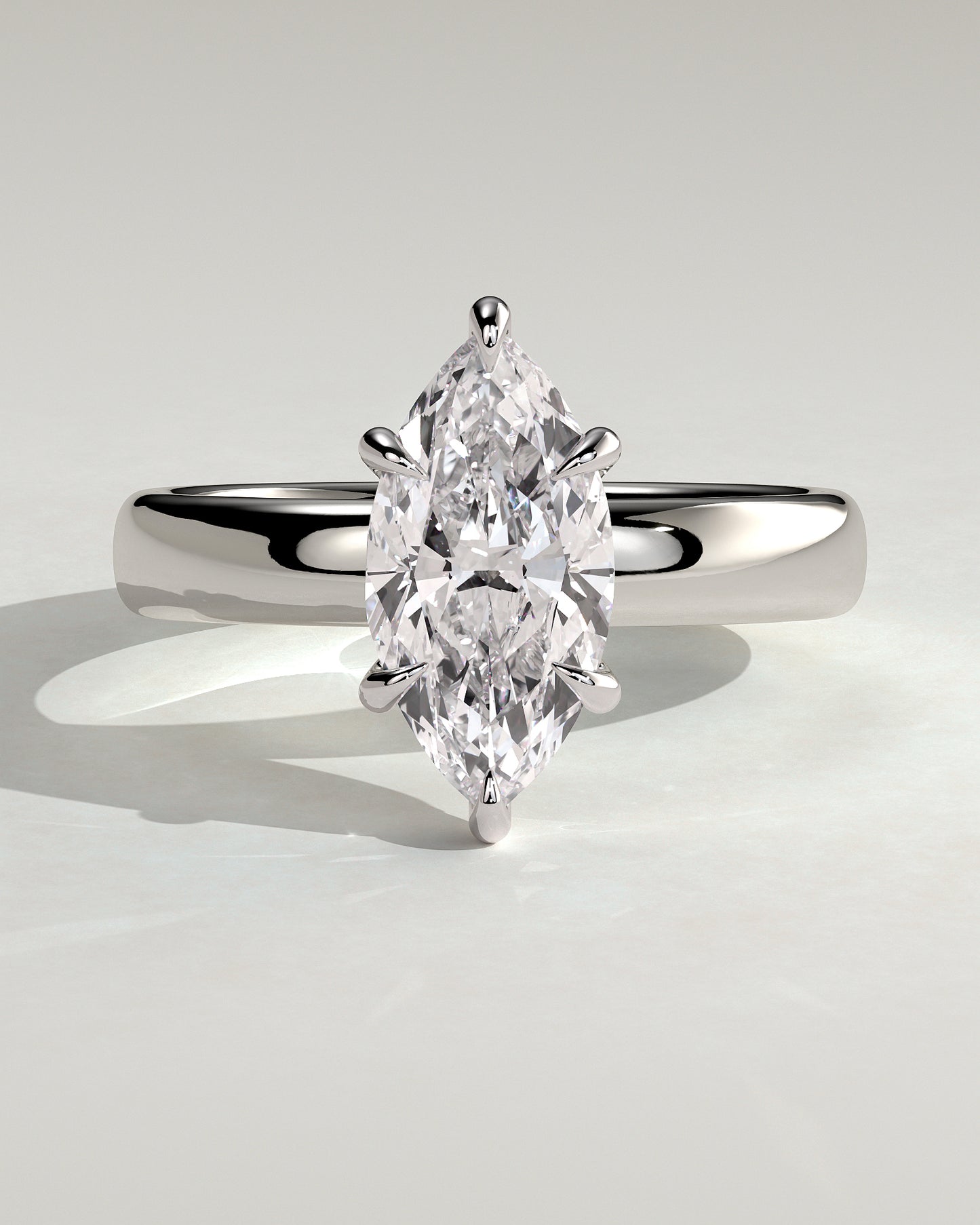 Gigi - Marquise Claw Solitaire with Cigar Band and Hidden Halo Engagement Ring - Platinum - White Gold / Platinum 2ct