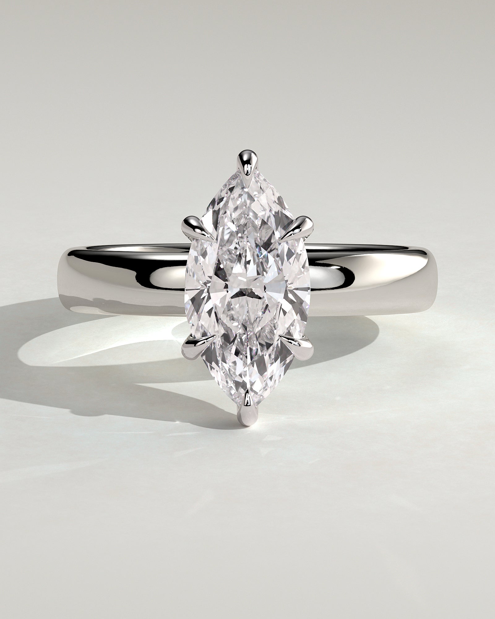 Gigi - Marquise Claw Solitaire with Cigar Band and Hidden Halo Engagement Ring - Platinum - White Gold / Platinum 2ct